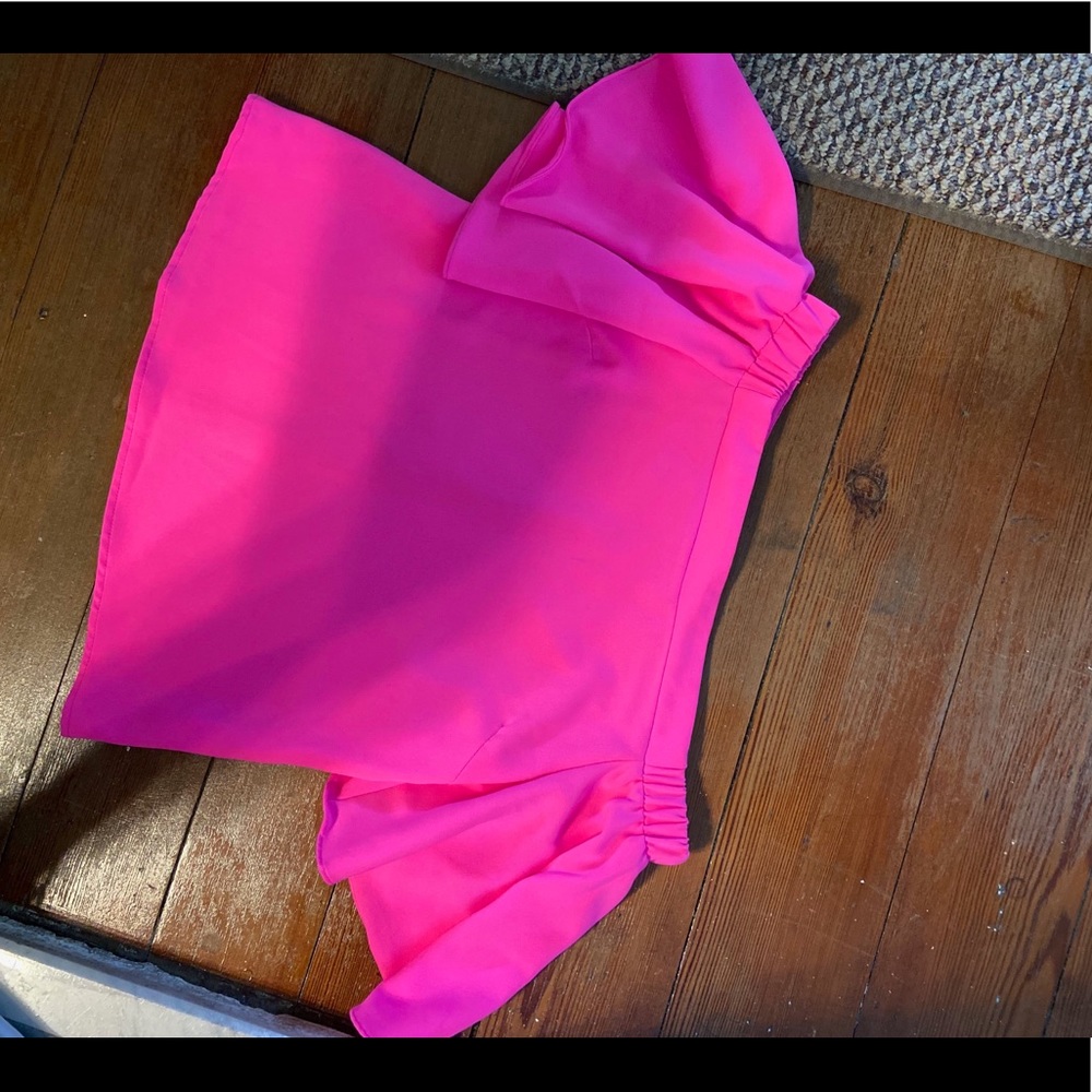Bright pink off-shoulder top